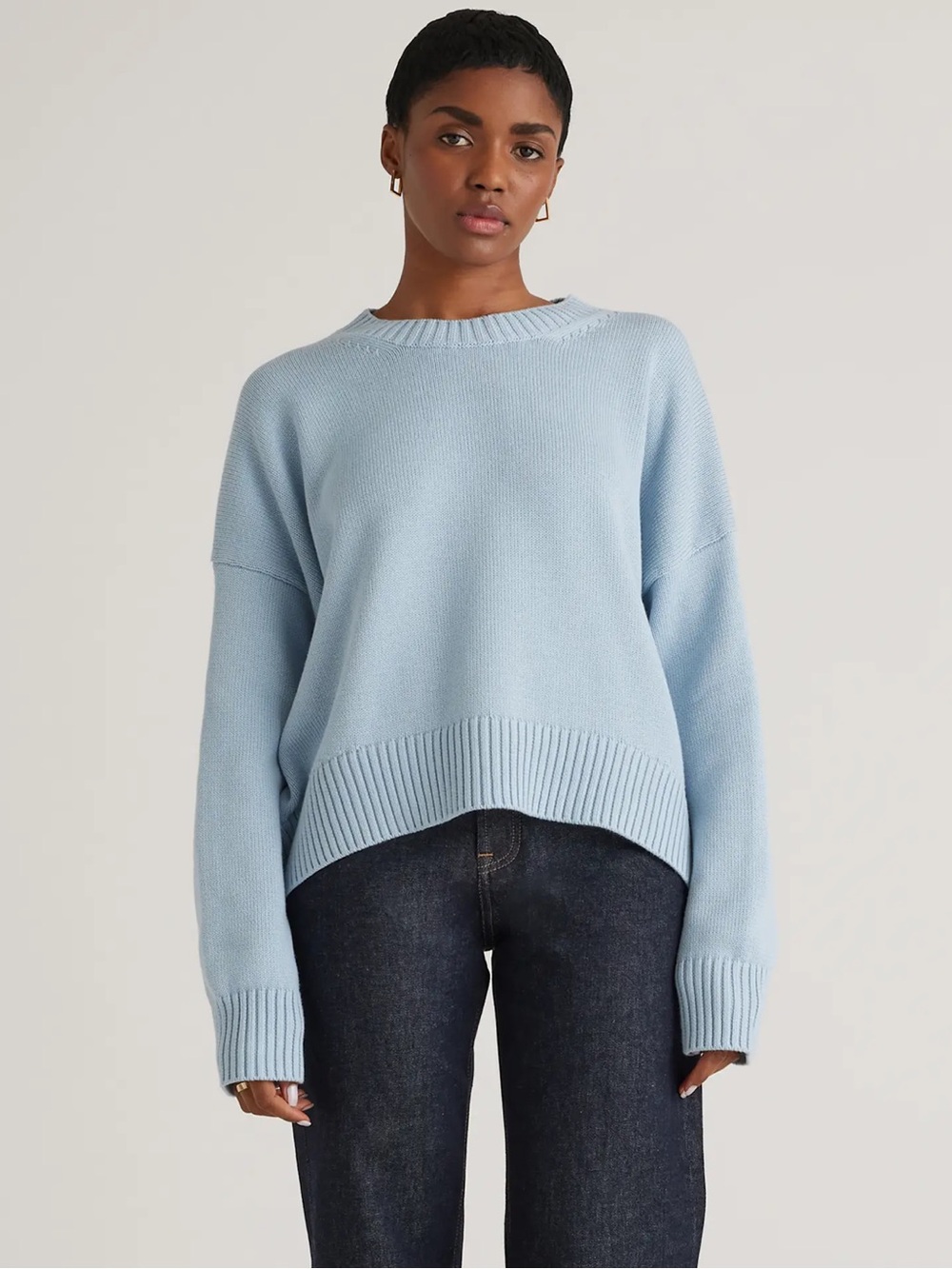 Quince 100% Organic Cotton Boyfriend Light Blue Crewneck Sweater Size: L